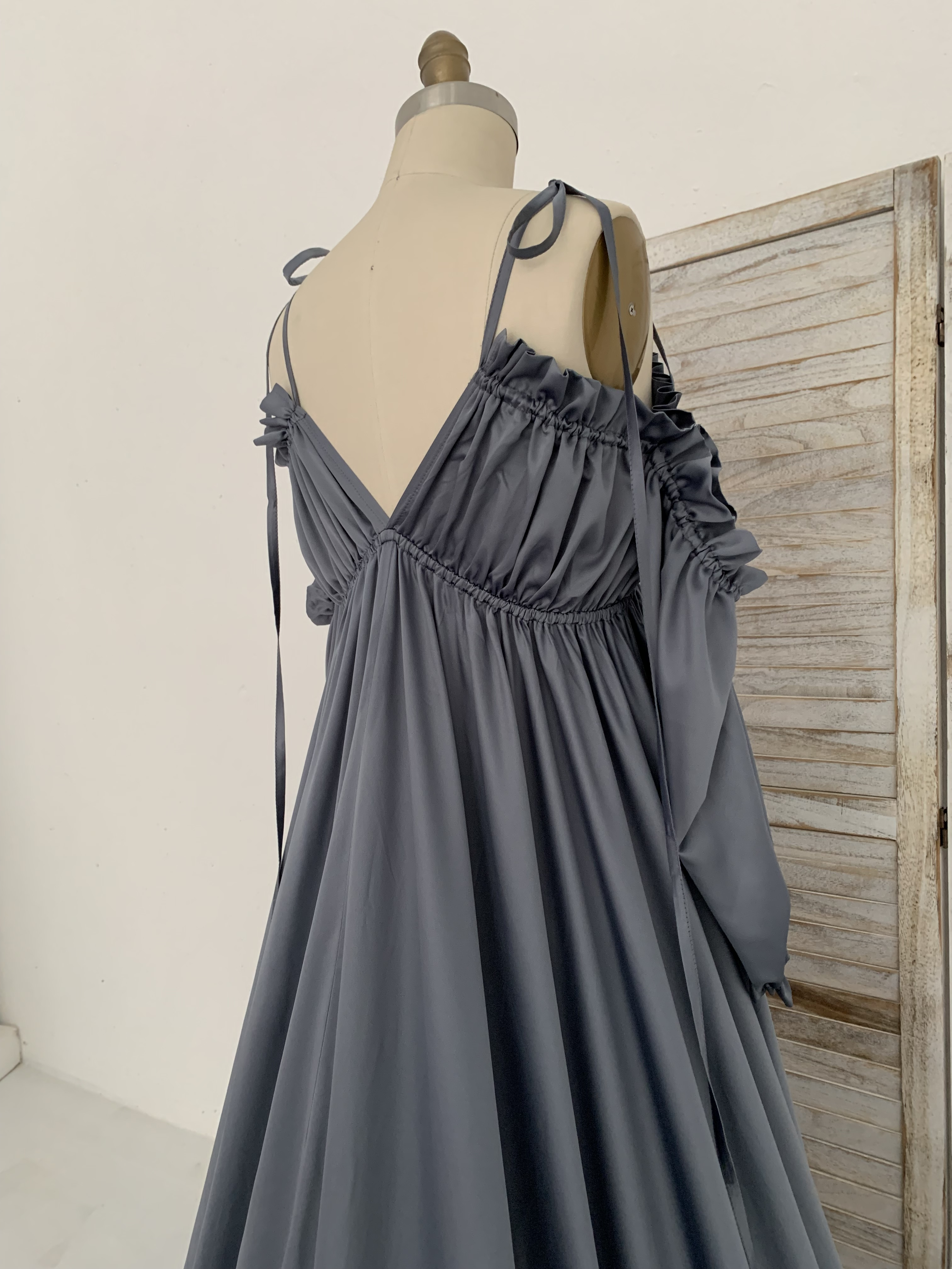 Free Size Off Shoulder Satin Maternity Dress for Photo Shoot Baby Shower Dress