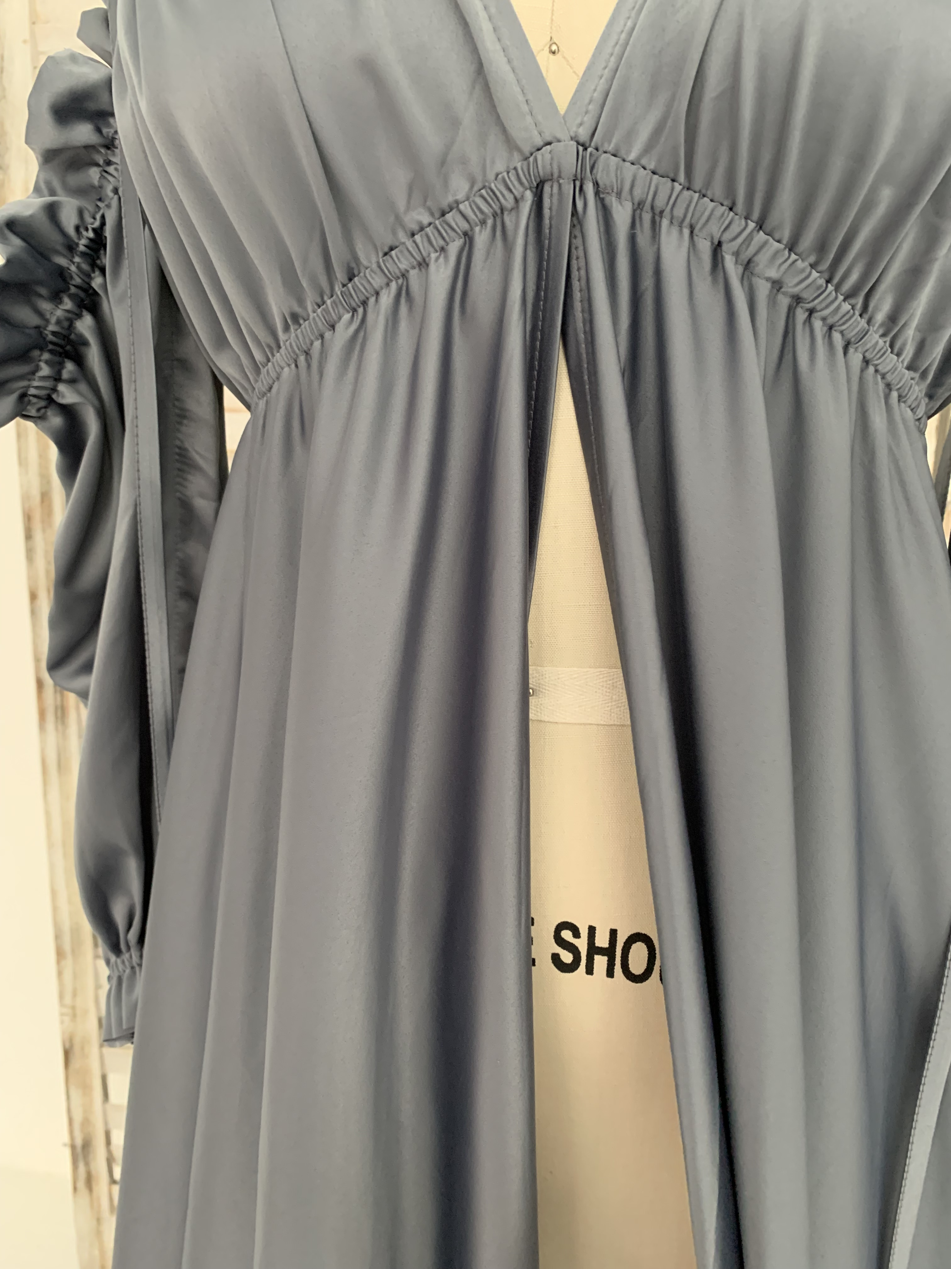 Free Size Off Shoulder Satin Maternity Dress for Photo Shoot Baby Shower Dress