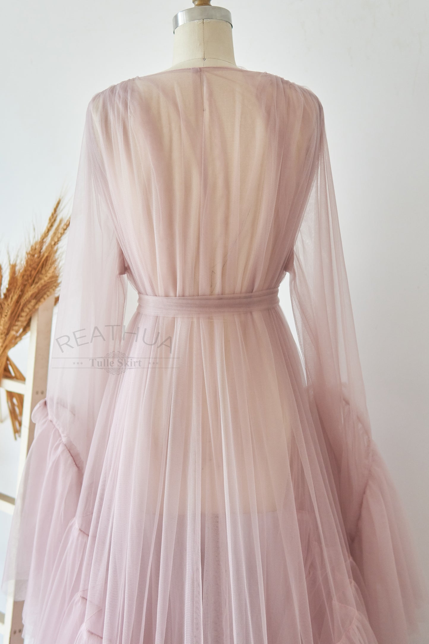 Long Sleeves Mauve Tulle Maternity Gown Dress for Photography Photo Shoot