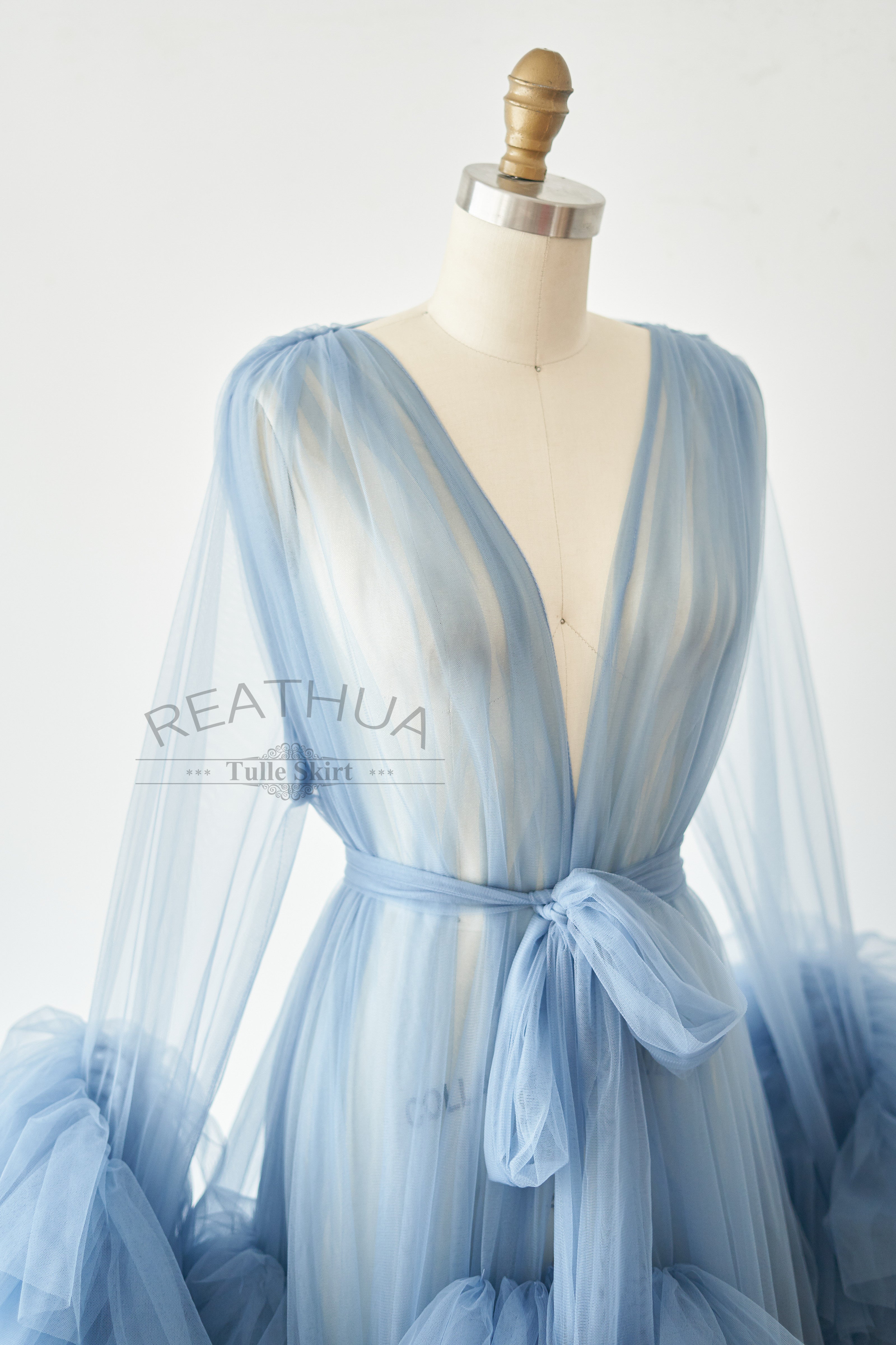 Dusty Blue Tulle Maternity Gown Tulle Dress for Maternity Photography reathua Dusty Blue Tulle Maternity Gown Tulle Dress for Maternity Photography reathua