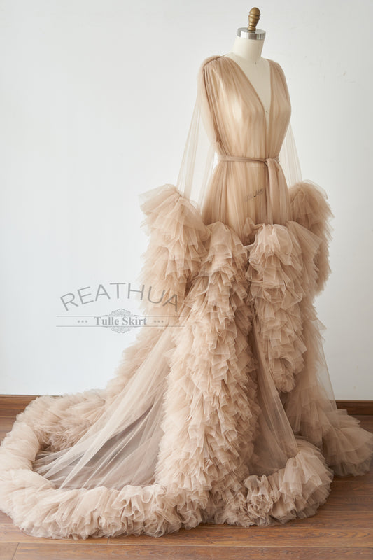 Tan Tulle Maternity Gown Tulle Dress for Maternity Photography Photo Shoot