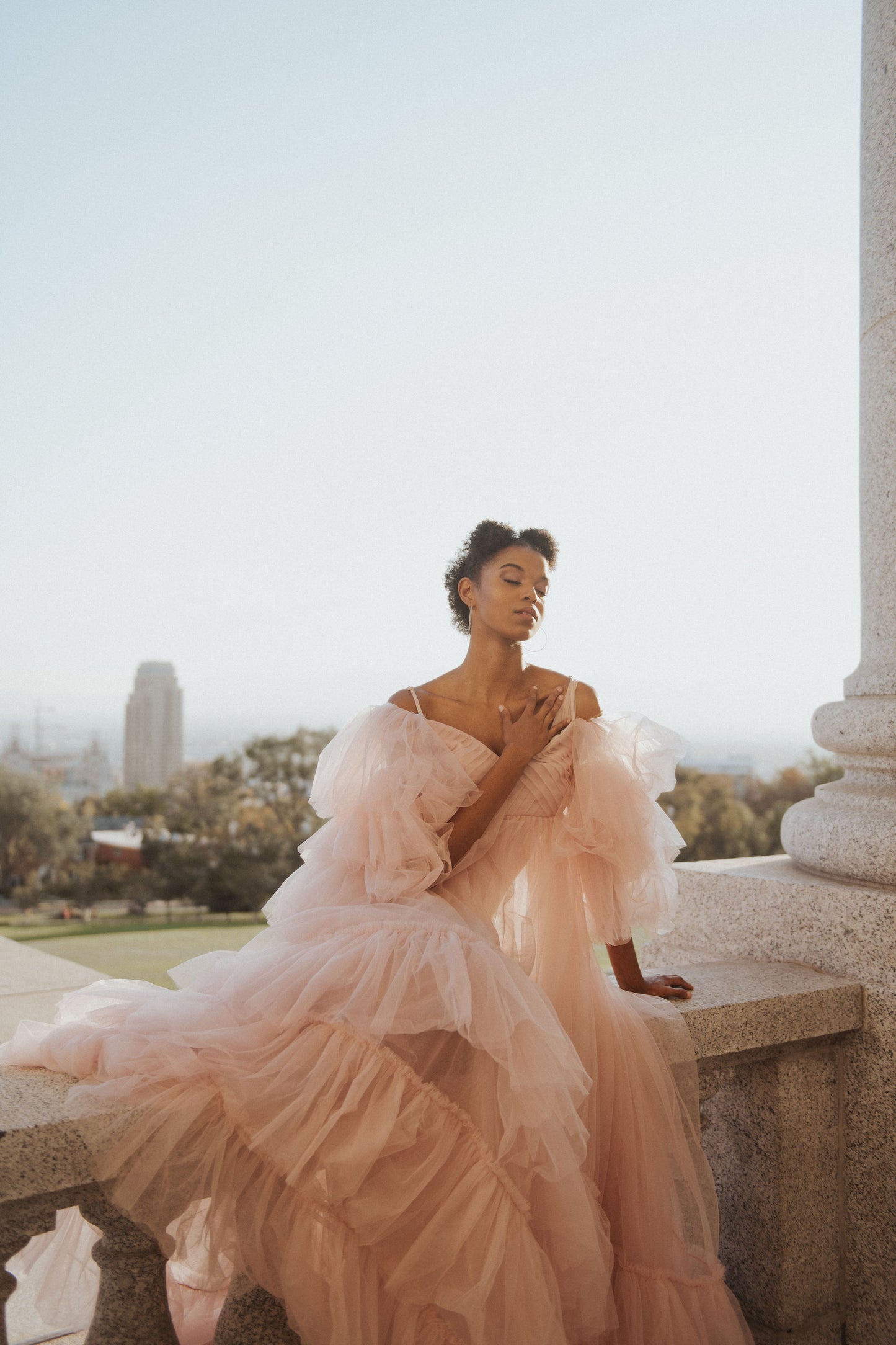 Blush Pink Tulle Gown Dress for Maternity Photography Photo Shoot