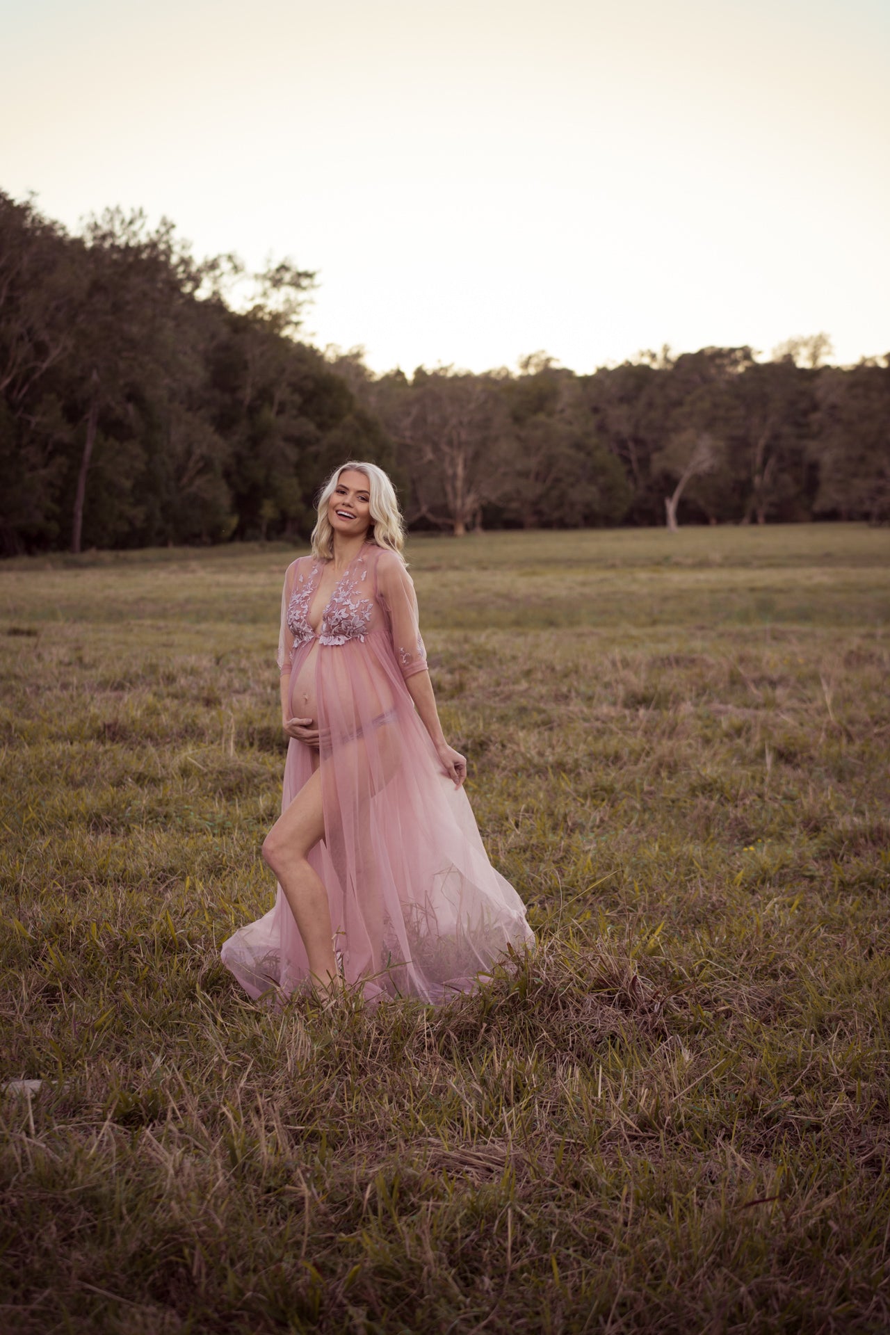 Mauve Lace Tulle Gown for Maternity Photography Photo Shoot