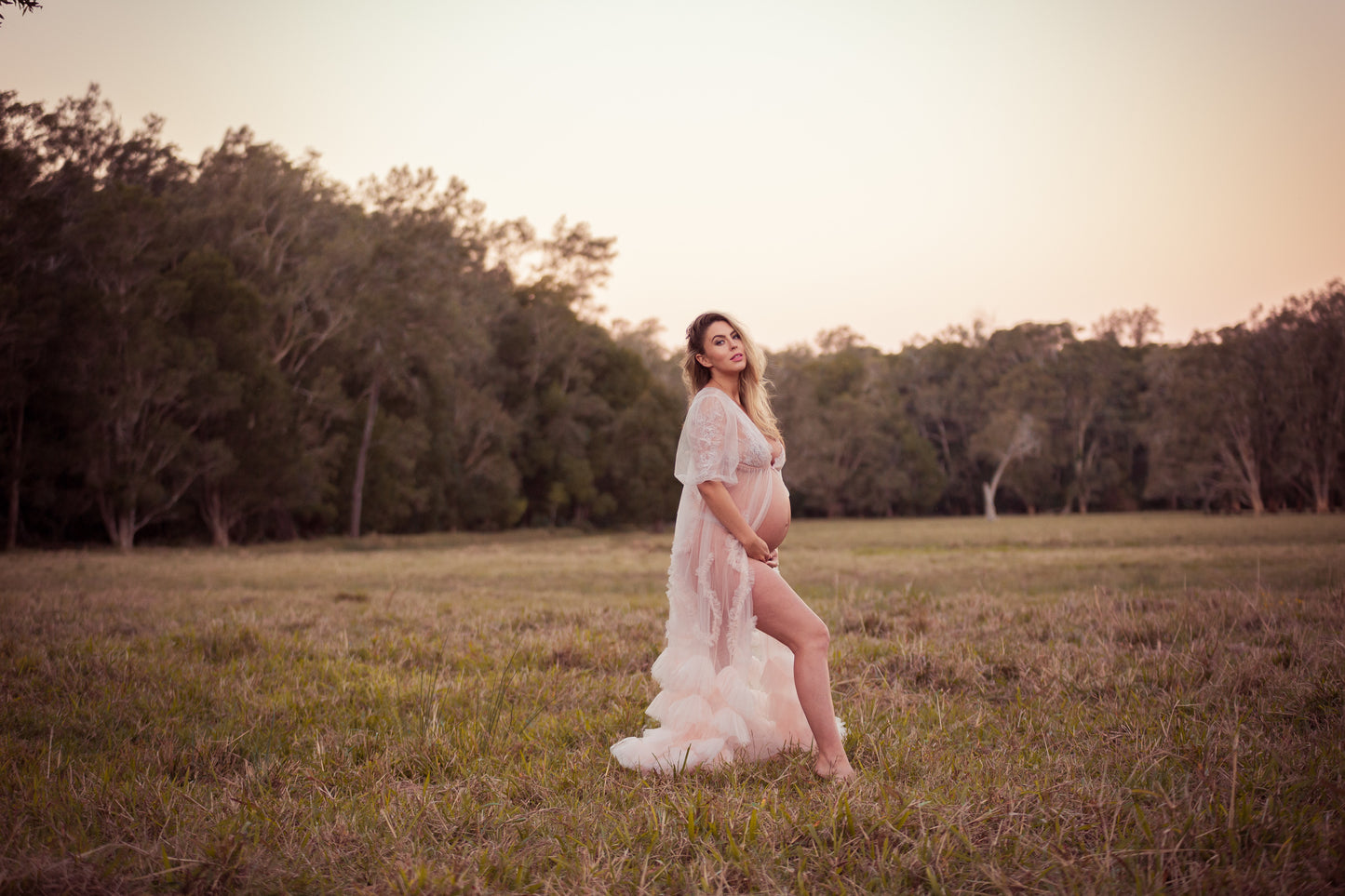 Blush Pink Lace Tulle Gown Dress for Maternity Photography Photo Shoot