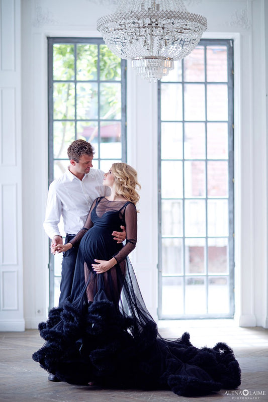Long Sleeves Black Dress Maternity Gown for Photo Shoot